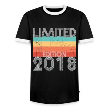 Limited Edition Retro 2018 - Men's Ringer Shirt - black/white - Front - AI Model Female 172 light (172cm) & AI Model Male 178 light (178cm)