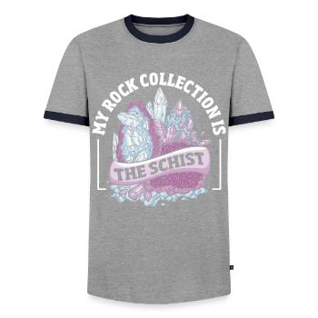 Géologie Géologie Géologue Recherche sur les terres fossiles - T-shirt contrasté Homme - gris/marine  - Devant - AI Model Female 172 light (172cm) & AI Model Male 178 light (178cm)