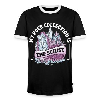 My Rock Collection Is The Schist Mineral - Men's Ringer Shirt - black/white - Front - AI Model Female 172 light (172cm) & AI Model Male 178 light (178cm)