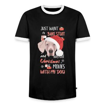 Weimaraner Frohe Weihnachten - Männer Kontrast-T-Shirt - Schwarz/Weiß - Vorne - AI Model Female 172 light (172cm) & AI Model Male 178 light (178cm)