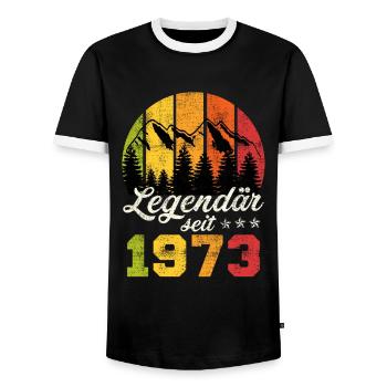 50. Geburtstag Jahrgang 1973 50 Jahre - Männer Kontrast-T-Shirt - Schwarz/Weiß - Vorne - AI Model Female 172 light (172cm) & AI Model Male 178 light (178cm)