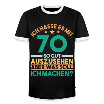 Siebzig Siebzigster 70 Jahre Geburtstag - Männer Kontrast-T-Shirt - Schwarz/Weiß - Vorne - AI Model Female 172 light (172cm) & AI Model Male 178 light (178cm)