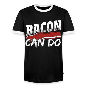 Bacon Can Do Ham Breakfast Bacon and Egg - Men's Ringer Shirt - black/white - Front - AI Model Female 172 light (172cm) & AI Model Male 178 light (178cm)