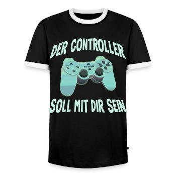 Der Controller Soll Mit Dir Sein. Videospiele - Männer Kontrast-T-Shirt - Schwarz/Weiß - Vorne - AI Model Female 172 light (172cm) & AI Model Male 178 light (178cm)