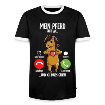 Mein Pferd Ruft An - Männer Kontrast-T-Shirt - Schwarz/Weiß - Vorne - AI Model Female 172 light (172cm) & AI Model Male 178 light (178cm)
