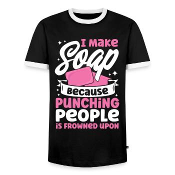 Soap Making Gift Homemade Soap Maker - Men's Ringer Shirt - black/white - Front - AI Model Female 172 light (172cm) & AI Model Male 178 light (178cm)