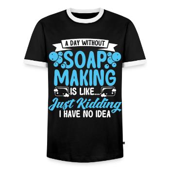 Soap Making Gift Homemade Soap Maker - Men's Ringer Shirt - black/white - Front - AI Model Female 172 light (172cm) & AI Model Male 178 light (178cm)
