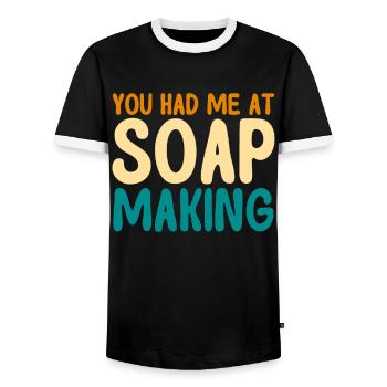 Soap Making Gift Homemade Soap Maker - Men's Ringer Shirt - black/white - Front - AI Model Female 172 light (172cm) & AI Model Male 178 light (178cm)