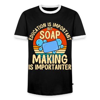 Soap Making Gift Homemade Soap Maker - Men's Ringer Shirt - black/white - Front - AI Model Female 172 light (172cm) & AI Model Male 178 light (178cm)