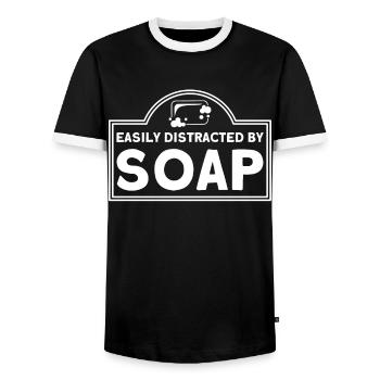 Soap Making Gift Homemade Soap Maker - Men's Ringer Shirt - black/white - Front - AI Model Female 172 light (172cm) & AI Model Male 178 light (178cm)