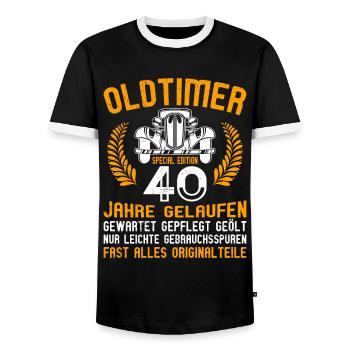 Oldtimer 50e anniversaire 40 ans - T-shirt contrasté Homme - noir/blanc - Devant - AI Model Female 172 light (172cm) & AI Model Male 178 light (178cm)