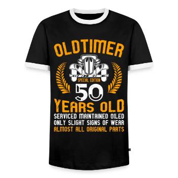 Oldtimer 50 ans 50e anniversaire hommes hommes - T-shirt contrasté Homme - noir/blanc - Devant - AI Model Female 172 light (172cm) & AI Model Male 178 light (178cm)