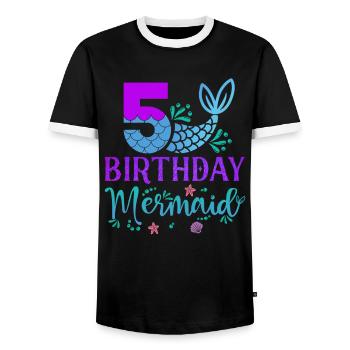 5th Birthday Mermaid - Men's Ringer Shirt - black/white - Front - AI Model Female 172 light (172cm) & AI Model Male 178 light (178cm)