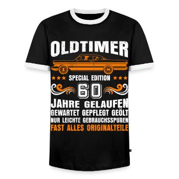 60. Geburtstag alle Teile original 60 Jahre - Männer Kontrast-T-Shirt - Schwarz/Weiß - Vorne - AI Model Female 172 light (172cm) & AI Model Male 178 light (178cm)