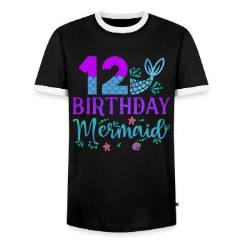 12e anniversaire Sirène - T-shirt contrasté Homme - noir/blanc - Devant - AI Model Female 172 light (172cm) & AI Model Male 178 light (178cm)