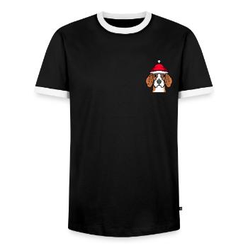 Beagle Pixelated Christmas - Lustige - Männer Kontrast-T-Shirt - Schwarz/Weiß - Vorne - AI Model Female 172 light (172cm) & AI Model Male 178 light (178cm)