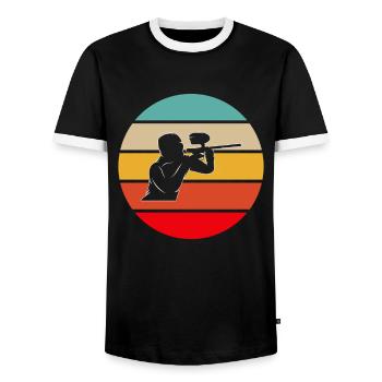 Paintball Rétro - T-shirt contrasté Homme - noir/blanc - Devant - AI Model Female 172 light (172cm) & AI Model Male 178 light (178cm)