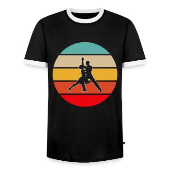 Dancing Retro - Men's Ringer Shirt - black/white - Front - AI Model Female 172 light (172cm) & AI Model Male 178 light (178cm)
