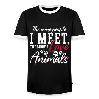 Bien-être animal Plus je rencontre de gens amoureux des animaux - T-shirt contrasté Homme - noir/blanc - Devant - AI Model Female 172 light (172cm) & AI Model Male 178 light (178cm)