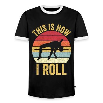 Funny Pole Vaulting Pole Vault How I Roll - Men's Ringer Shirt - black/white - Front - AI Model Female 172 light (172cm) & AI Model Male 178 light (178cm)