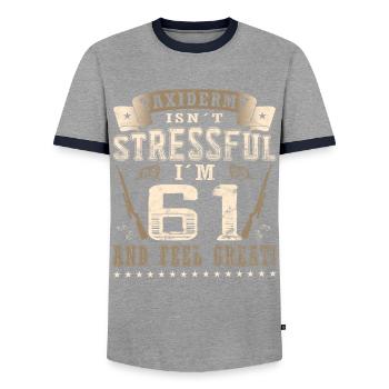 Taxidermists 61st birthday Taxidermists - Men's Ringer Shirt - grey/navy  - Front - AI Model Female 172 light (172cm) & AI Model Male 178 light (178cm)