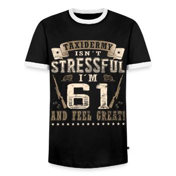 Taxidermistes 61e anniversaire Taxidermistes - T-shirt contrasté Homme - noir/blanc - Devant - AI Model Female 172 light (172cm) & AI Model Male 178 light (178cm)