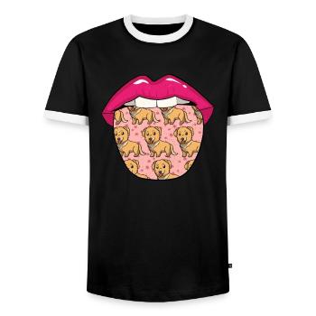Golden Retriever Tongue - Men's Ringer Shirt - black/white - Front - AI Model Female 172 light (172cm) & AI Model Male 178 light (178cm)