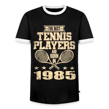 The Best Tennis Players Are Born In 1985 - Männer Kontrast-T-Shirt - Schwarz/Weiß - Vorne - AI Model Female 172 light (172cm) & AI Model Male 178 light (178cm)