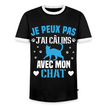 je peux pas j'ai câlins avec mon chat Cadeau - T-shirt contrasté Homme - noir/blanc - Devant - AI Model Female 172 light (172cm) & AI Model Male 178 light (178cm)
