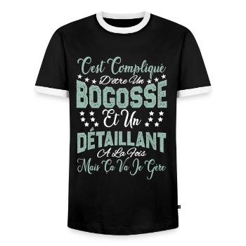c'est compliqué d'être un Bogosse et un Détaillant - T-shirt contrasté Homme - noir/blanc - Devant - AI Model Female 172 light (172cm) & AI Model Male 178 light (178cm)