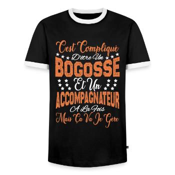 compliqué d'être un Bogosse et un Accompagnateur. - T-shirt contrasté Homme - noir/blanc - Devant - AI Model Female 172 light (172cm) & AI Model Male 178 light (178cm)