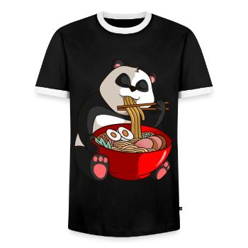 Panda Kawaii Anime Japanische Nudeln - Männer Kontrast-T-Shirt - Schwarz/Weiß - Vorne - AI Model Female 172 light (172cm) & AI Model Male 178 light (178cm)