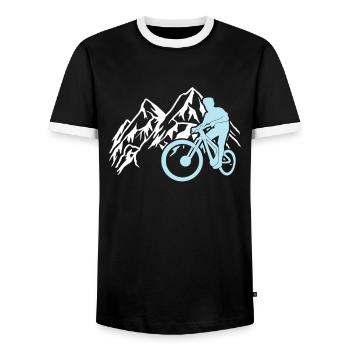 Downhill Mountain Bike Cycling Mountains Mountains - Men's Ringer Shirt - black/white - Front - AI Model Female 172 light (172cm) & AI Model Male 178 light (178cm)