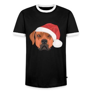 Rhodesian Ridgeback Merry Christmas - Men's Ringer Shirt - black/white - Front - AI Model Female 172 light (172cm) & AI Model Male 178 light (178cm)