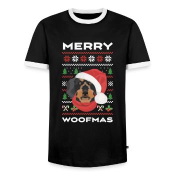Wire-haired Dachshund Merry Christmas - Men's Ringer Shirt - black/white - Front - AI Model Female 172 light (172cm) & AI Model Male 178 light (178cm)