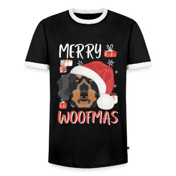 Wire-haired Dachshund Merry Christmas - Men's Ringer Shirt - black/white - Front - AI Model Female 172 light (172cm) & AI Model Male 178 light (178cm)