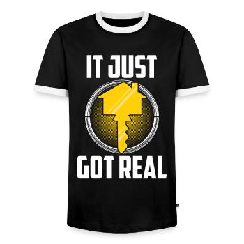 It Just Got Real - Men's Ringer Shirt - black/white - Front - AI Model Female 172 light (172cm) & AI Model Male 178 light (178cm)