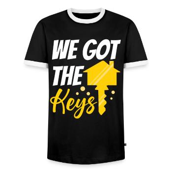 We Got The Keys - Men's Ringer Shirt - black/white - Front - AI Model Female 172 light (172cm) & AI Model Male 178 light (178cm)
