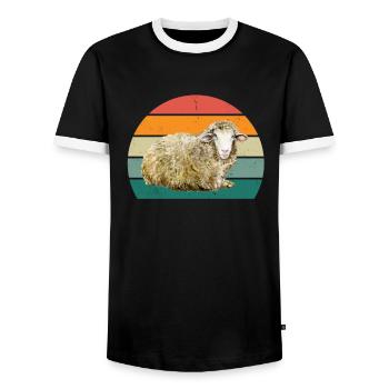 Ovins Troupeau de moutons Chèvres Chèvres Agneau Laine ovine - T-shirt contrasté Homme - noir/blanc - Devant - AI Model Female 172 light (172cm) & AI Model Male 178 light (178cm)