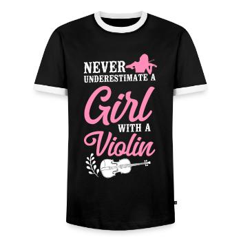 Violin Violinist Girl Never - Männer Kontrast-T-Shirt - Schwarz/Weiß - Vorne - AI Model Female 172 light (172cm) & AI Model Male 178 light (178cm)