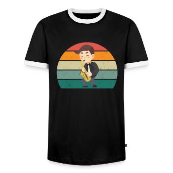 Saxofon Saxofonist Saxophon Musik Saxophonespieler - Männer Kontrast-T-Shirt - Schwarz/Weiß - Vorne - AI Model Female 172 light (172cm) & AI Model Male 178 light (178cm)