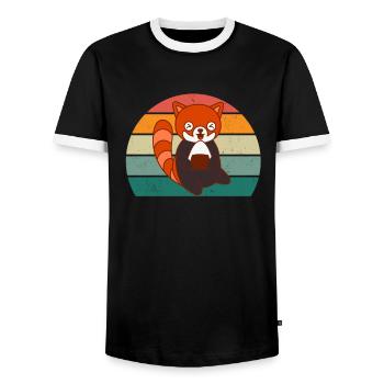 Red Pandas Red Panda Bamboo Asia Red Panda Bear - Men's Ringer Shirt - black/white - Front - AI Model Female 172 light (172cm) & AI Model Male 178 light (178cm)