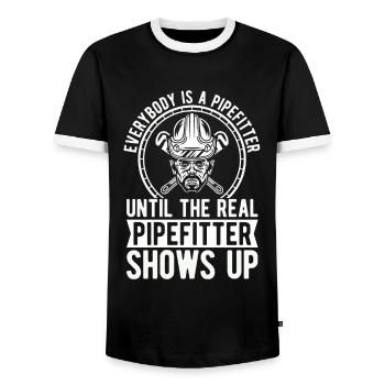 Pipefitter Everybody Is A Pipefitter Until Laborer - Men's Ringer Shirt - black/white - Front - AI Model Female 172 light (172cm) & AI Model Male 178 light (178cm)
