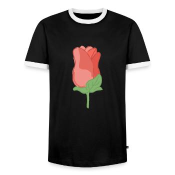 Rose Red Rose Hand-drawn - Men's Ringer Shirt - black/white - Front - AI Model Female 172 light (172cm) & AI Model Male 178 light (178cm)