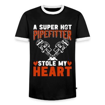 Pipefitter A Super Hot Pipefitter Stole Repair Man - Men's Ringer Shirt - black/white - Front - AI Model Female 172 light (172cm) & AI Model Male 178 light (178cm)