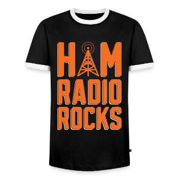 Ham Radio Rocks Loves Frequency Ham Radio Operator - Men's Ringer Shirt - black/white - Front - AI Model Female 172 light (172cm) & AI Model Male 178 light (178cm)
