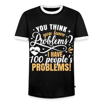 Drôle de travailleur social scolaire - T-shirt contrasté Homme - noir/blanc - Devant - AI Model Female 172 light (172cm) & AI Model Male 178 light (178cm)
