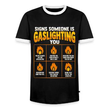 Féminisme Gaslightning Design pour un - T-shirt contrasté Homme - noir/blanc - Devant - AI Model Female 172 light (172cm) & AI Model Male 178 light (178cm)