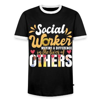 Sozialarbeiterin Sonnenblume - Männer Kontrast-T-Shirt - Schwarz/Weiß - Vorne - AI Model Female 172 light (172cm) & AI Model Male 178 light (178cm)