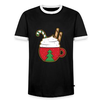 Christmas Winter Hot Chocolate - Men's Ringer Shirt - black/white - Front - AI Model Female 172 light (172cm) & AI Model Male 178 light (178cm)